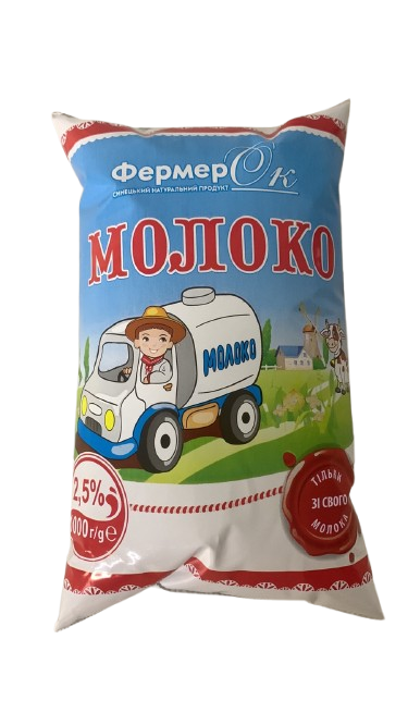 Молоко питне пастерізоване 2,5% жиру 1000 г ТМ ФермерОк